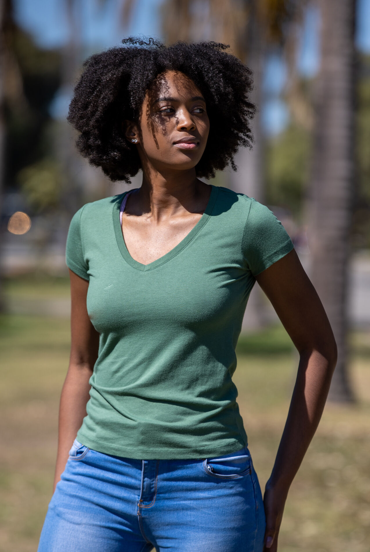 Women's Bamboo Viscose/Cotton V-Neck Cap Sleeve T-Shirt