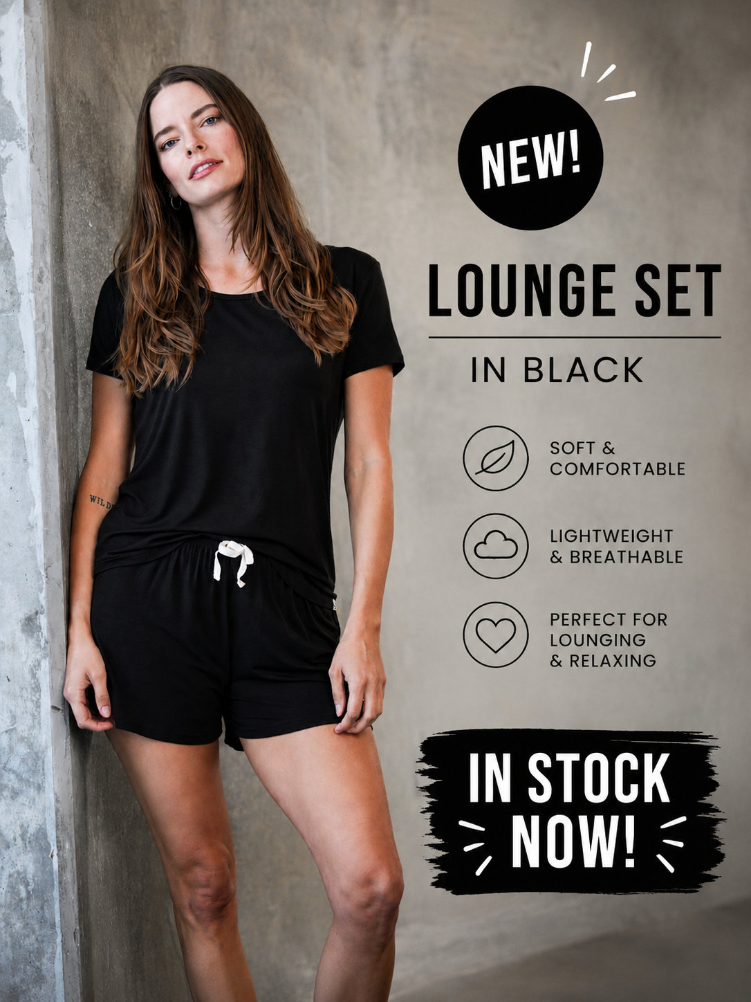 lounge tshirt and shorts in Black